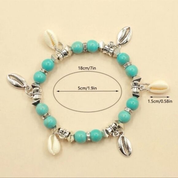 Turquoise Beaded Seashell Charm Bracelet- NWT - Picture 3 of 4